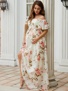 Color=Yellow | A Line Short Ruffle Sleeves Wholesale Maternity Dresses-Yellow 3