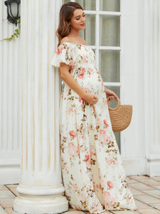 Color=Yellow | A Line Short Ruffle Sleeves Wholesale Maternity Dresses-Yellow 4