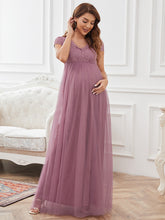 Load image into Gallery viewer, Color=Orchid | Deep V Neck A Line Floor Length Wholesale Maternity Dresses-Orchid 2