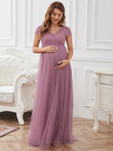 Load image into Gallery viewer, Color=Orchid | Deep V Neck A Line Floor Length Wholesale Maternity Dresses-Orchid 3