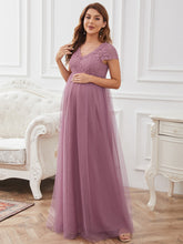 Load image into Gallery viewer, Color=Orchid | Deep V Neck A Line Floor Length Wholesale Maternity Dresses-Orchid 1