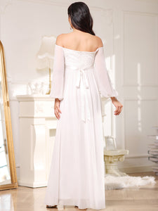 Color=Cream | Lantern Sleeves A Line Floor Length Wholesale Maternity Dresses ey20819-Cream 2