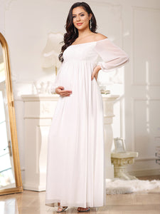 Color=Cream | Lantern Sleeves A Line Floor Length Wholesale Maternity Dresses ey20819-Cream 3