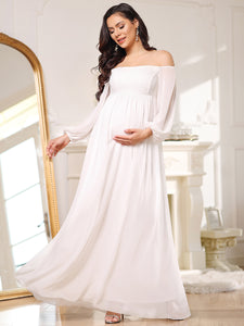 Color=Cream | Lantern Sleeves A Line Floor Length Wholesale Maternity Dresses ey20819-Cream 4