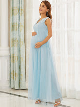 Load image into Gallery viewer, Color=Sky Blue | Gorgeous Sleeveless Deep V Neck Wholesale Maternity Dresses-Sky Blue 3