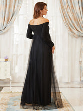Load image into Gallery viewer, Color=Black | A Line Long Sleeves Off Shoulder Wholesale Maternity Dresses-Black 2