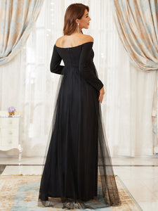 Color=Black | A Line Long Sleeves Off Shoulder Wholesale Maternity Dresses-Black 2