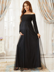 Color=Black | A Line Long Sleeves Off Shoulder Wholesale Maternity Dresses-Black 3