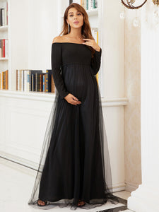Color=Black | A Line Long Sleeves Off Shoulder Wholesale Maternity Dresses-Black 4