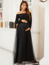 Load image into Gallery viewer, Color=Black | A Line Long Sleeves Off Shoulder Wholesale Maternity Dresses-Black 1