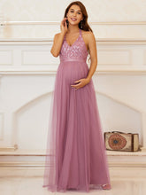 Load image into Gallery viewer, Color=Orchid | A Line Floor Length Halter Neck Wholesale Maternity Dresses -Orchid 1