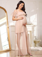 Load image into Gallery viewer, Color=Blush | Off Shoulder A Line Floor Length Wholesale Maternity Dresses-Blush 1