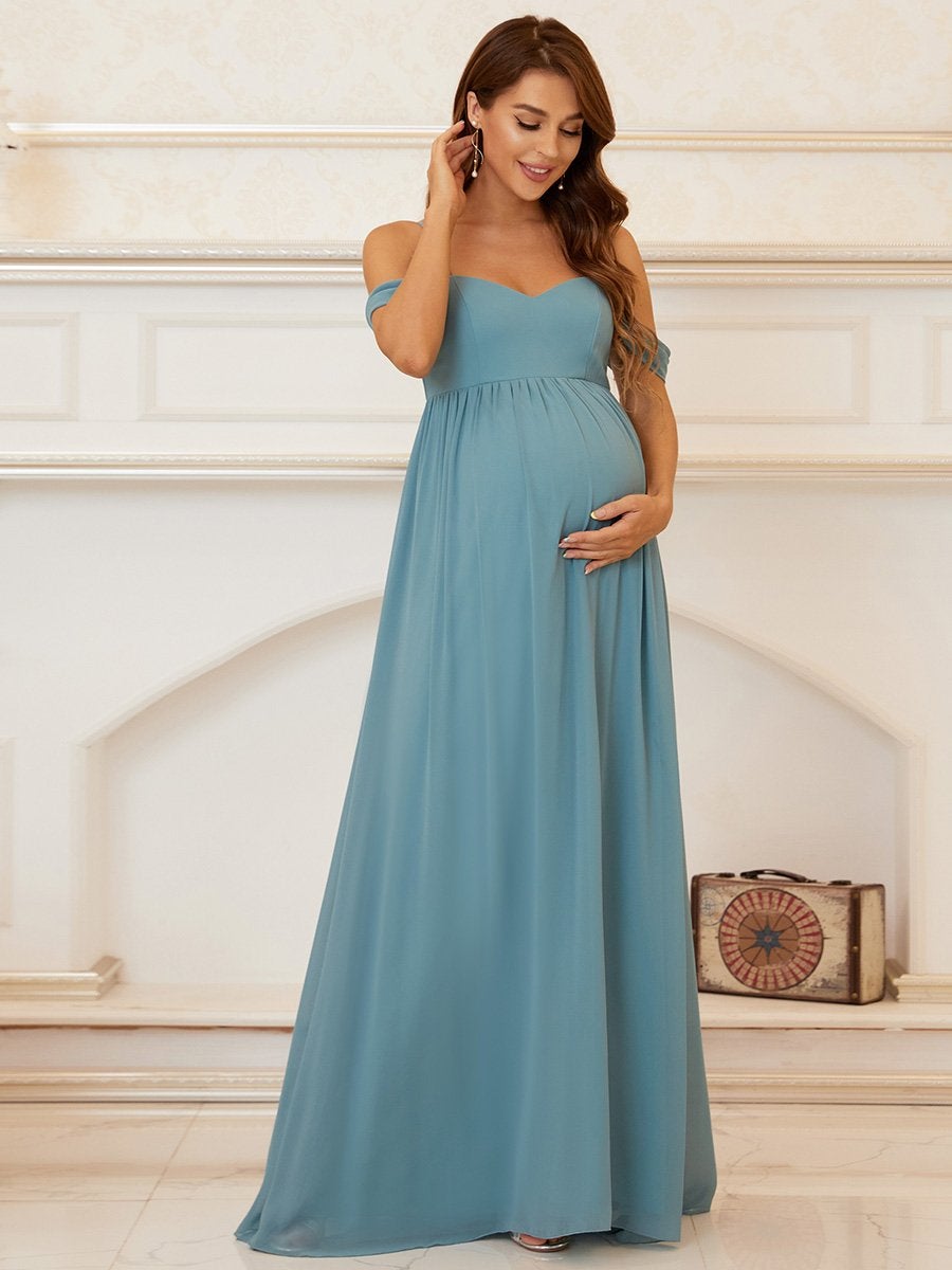 Color=Dusty blue | Sleeveless Sweetheart Neckline Wholesale Maternity Dresses-Dusty blue 1