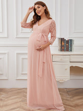Load image into Gallery viewer, Color=Pink | Deep V-neck Long Sleeves A Line Wholesale Maternity Dresses-Pink 2