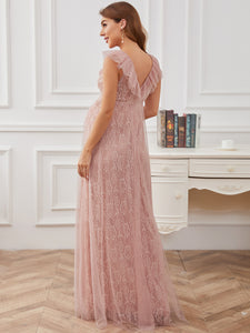 Color=Pink | Sleeveless A Line V Neck Floor Length Wholesale Maternity Dresses-Pink 4