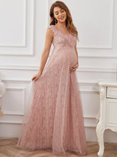 Load image into Gallery viewer, Color=Pink | Sleeveless A Line V Neck Floor Length Wholesale Maternity Dresses-Pink 2