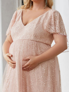 Color=Pink | Deep V-Neck A Line Short Sleeves Wholesale Maternity Dresses-Pink 5