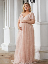 Load image into Gallery viewer, Color=Pink | Deep V-Neck A Line Short Sleeves Wholesale Maternity Dresses-Pink 1