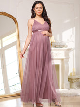 Load image into Gallery viewer, Color=Orchid | Deep V Neck Floor Length A Line Wholesale Maternity Dresses-Orchid 4