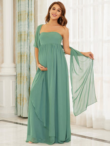 Color=Green Bean | A Line Floor Length Asymmetrical Hem Wholesale Maternity Dresses-Green Bean 3