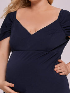 Color=Navy Blue | Sweetheart Neckline Short Sleeves Wholesale Maternity Dresses-Navy Blue 5