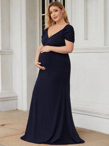 Color=Navy Blue | Sweetheart Neckline Short Sleeves Wholesale Maternity Dresses-Navy Blue 2