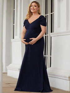 Color=Navy Blue | Sweetheart Neckline Short Sleeves Wholesale Maternity Dresses-Navy Blue 3