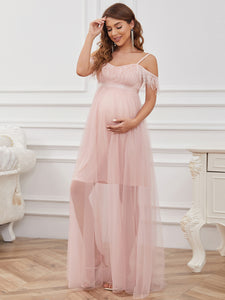 Color=Pink | A-Line Floor Length Off Shoulders Wholesale Maternity Dresses-Pink 3