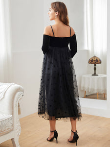 Color=Black | A Line Long Sleeves Off Shoulder Wholesale Maternity Dresses-Black 4