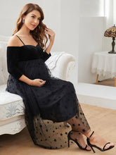 Load image into Gallery viewer, Color=Black | A Line Long Sleeves Off Shoulder Wholesale Maternity Dresses-Black 3