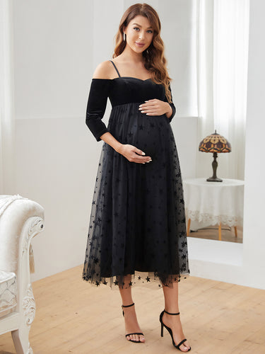 Color=Black | A Line Long Sleeves Off Shoulder Wholesale Maternity Dresses-Black 1