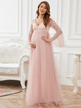 Load image into Gallery viewer, Color=Pink | Deep V Neck A Line Pagoda Sleeves Wholesale Maternity Dresses-Pink 3