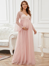 Load image into Gallery viewer, Color=Pink | Deep V Neck A Line Pagoda Sleeves Wholesale Maternity Dresses-Pink 1