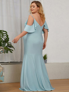 Color=Sky Blue | Floor-Length Ruffle Sleeves Straight Wholesale Maternity Dresses-Sky Blue 4