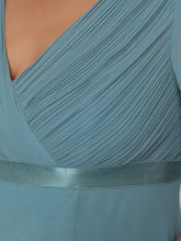 Load image into Gallery viewer, Color=Dusty blue | Deep V Neck Asymmetrical Hem Wholesale Maternity Dresses-Dusty blue 5