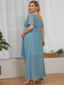 Color=Dusty blue | Deep V Neck Asymmetrical Hem Wholesale Maternity Dresses-Dusty blue 4