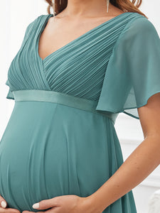 Color=Dusty blue | Deep V Neck Asymmetrical Hem Wholesale Maternity Dresses-Dusty blue 5