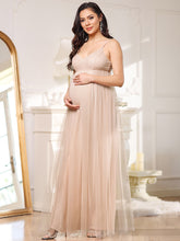 Load image into Gallery viewer, Color=Pink | Deep V Neck Floor-Length A Line Wholesale Maternity Dresses-Pink 3