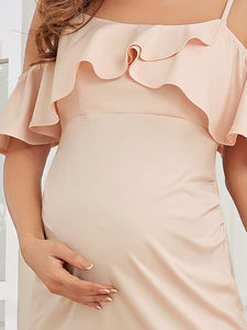Color=Light pink | Round Neck Short Ruffles Sleeves Wholesale Maternity Dresses-Light pink 5