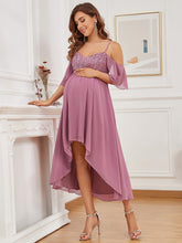 Load image into Gallery viewer, Color=Orchid | Asymmetrical Hem Off Shoulder Wholesale Maternity Dresses-Orchid 4