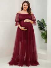 Load image into Gallery viewer, Color=Burgundy | A Line Short Puff Sleeves Wholesale Maternity Dresses-Burgundy 1