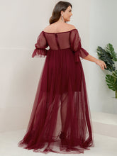 Load image into Gallery viewer, Color=Burgundy | A Line Short Puff Sleeves Wholesale Maternity Dresses-Burgundy 2