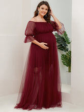 Load image into Gallery viewer, Color=Burgundy | A Line Short Puff Sleeves Wholesale Maternity Dresses-Burgundy 4