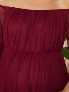 Color=Burgundy | A Line Short Puff Sleeves Wholesale Maternity Dresses-Burgundy 5