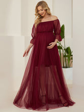 Load image into Gallery viewer, Color=Burgundy | A Line Short Puff Sleeves Wholesale Maternity Dresses-Burgundy 1