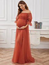 Load image into Gallery viewer, Color=Burnt Orange | A Line Short Puff Sleeves Wholesale Maternity Dresses-Burnt Orange 2