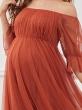 Load image into Gallery viewer, Color=Burnt Orange | A Line Short Puff Sleeves Wholesale Maternity Dresses-Burnt Orange 5