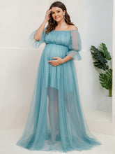 Load image into Gallery viewer, Color=Dusty blue | A Line Short Puff Sleeves Wholesale Maternity Dresses-Dusty blue 1