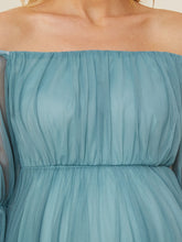 Load image into Gallery viewer, Color=Dusty blue | A Line Short Puff Sleeves Wholesale Maternity Dresses-Dusty blue 5
