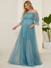 Load image into Gallery viewer, Color=Dusty blue | A Line Short Puff Sleeves Wholesale Maternity Dresses-Dusty blue 1
